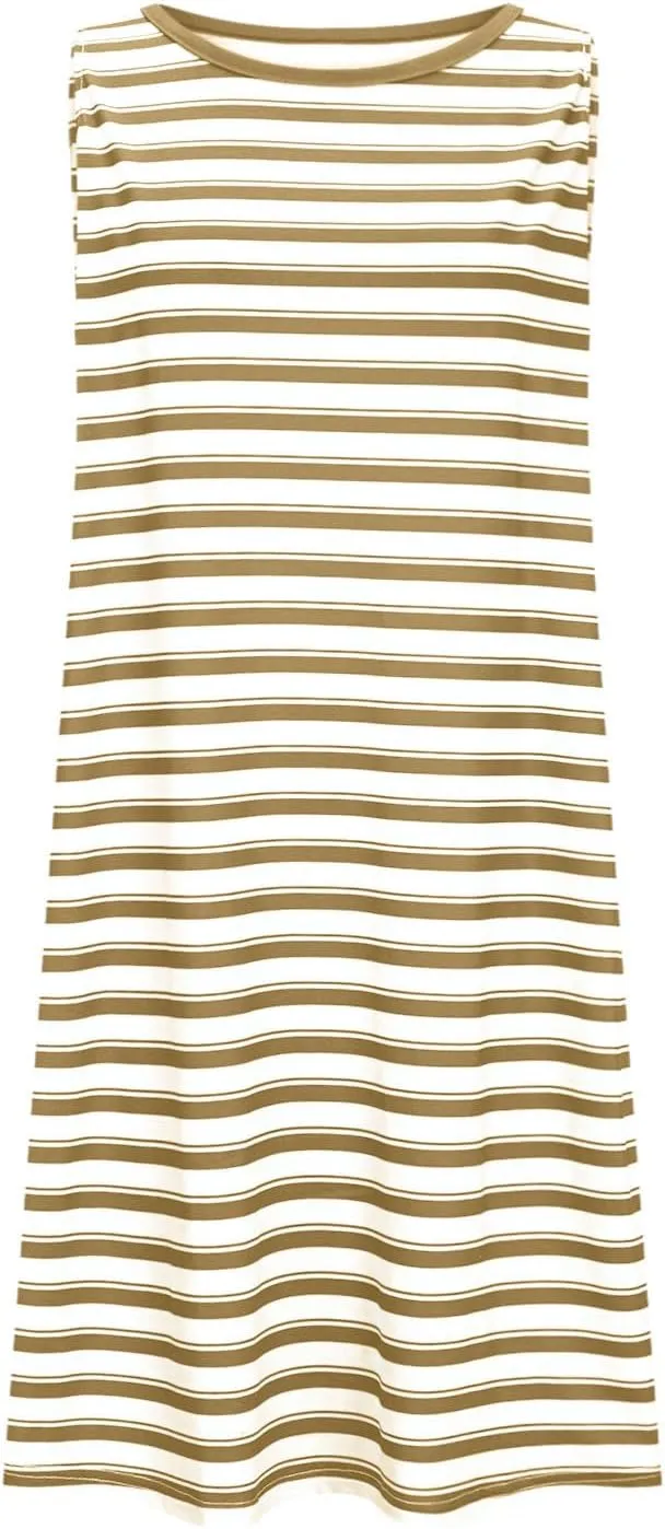 FZYLQY Women Summer Dress 2025 Striped Print Sleeveless Tank Dress Casual Loose Beach Sundress with Pockets for Ladies