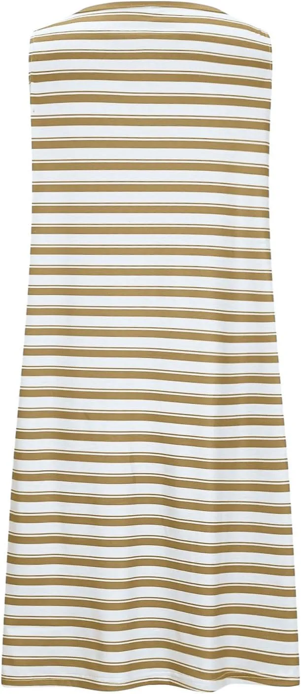 FZYLQY Women Summer Dress 2025 Striped Print Sleeveless Tank Dress Casual Loose Beach Sundress with Pockets for Ladies