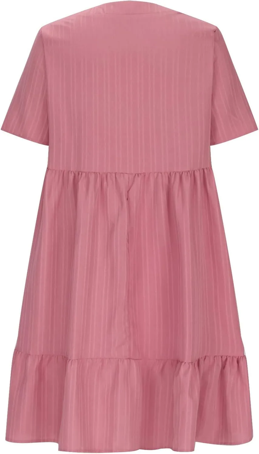 FZYLQY Womens Summer V Neck Dress 2025 Casual Short Sleeve Bohemian Mini Dress Flowy Ruffle A Line Beach Sundress for Ladies