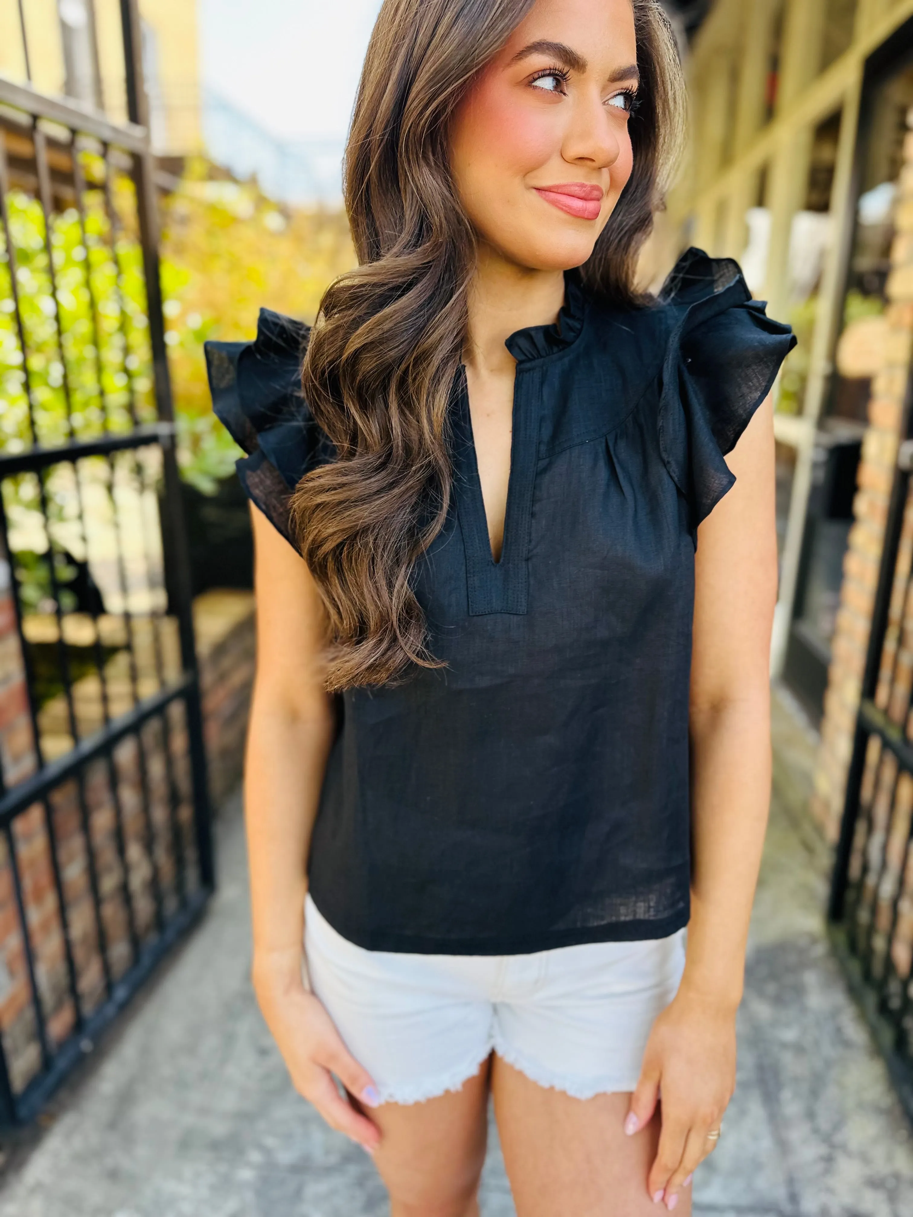 Gaia Ruffled Blouse- Black