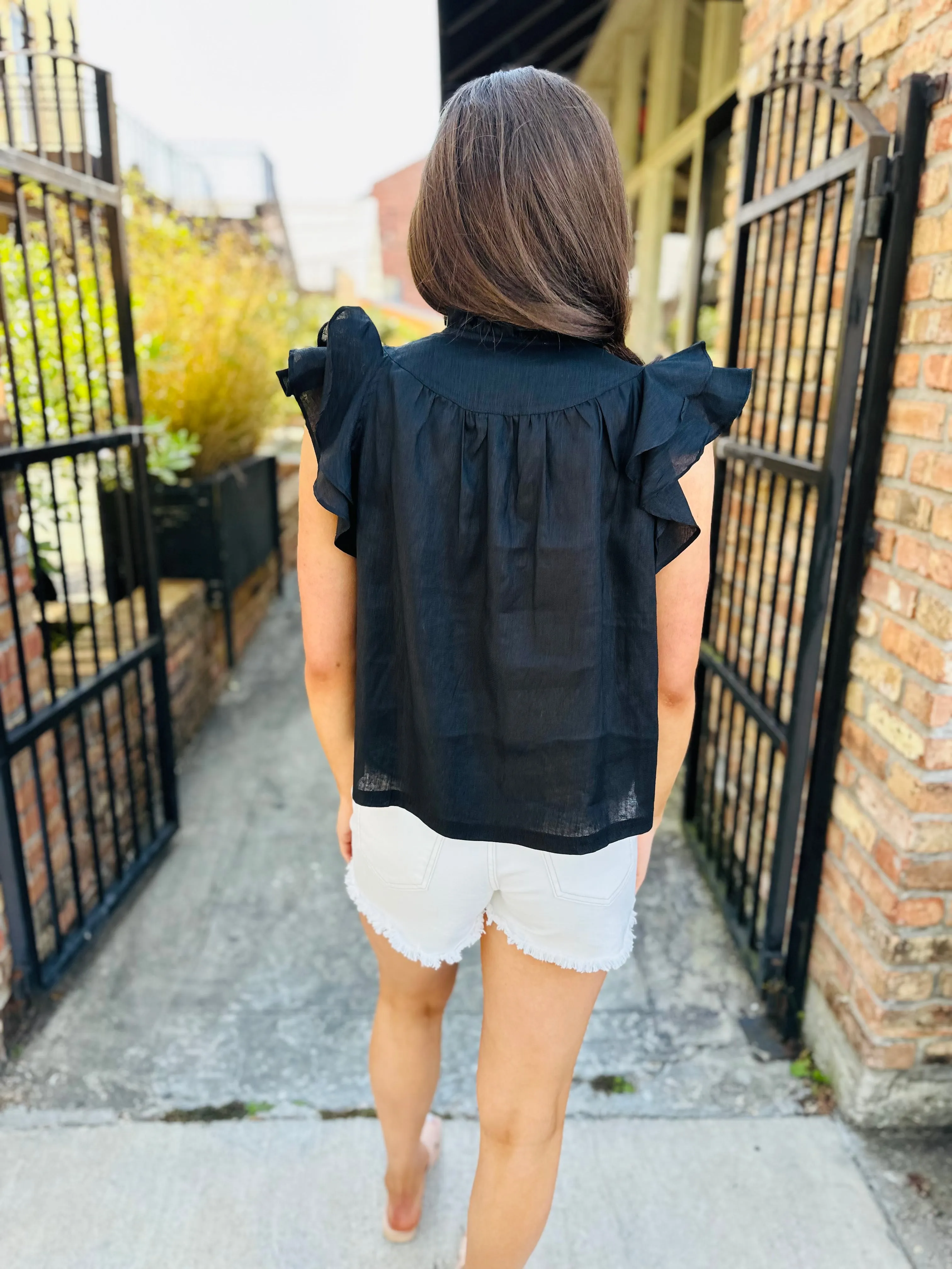 Gaia Ruffled Blouse- Black