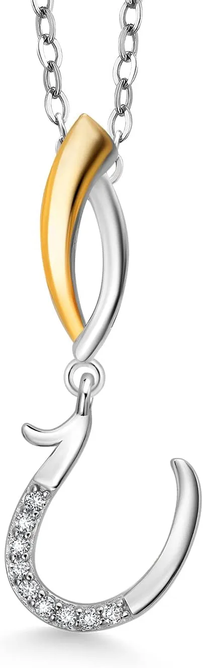 Gem Stone King Initial Pendant Necklace Letter A to Z Alphabet | 925 Sterling Silver | White Moissanite | Gift Women Mother's Day Christmas Wife Mom Girlfriend Anniversary Birthday | By Keren Hanan