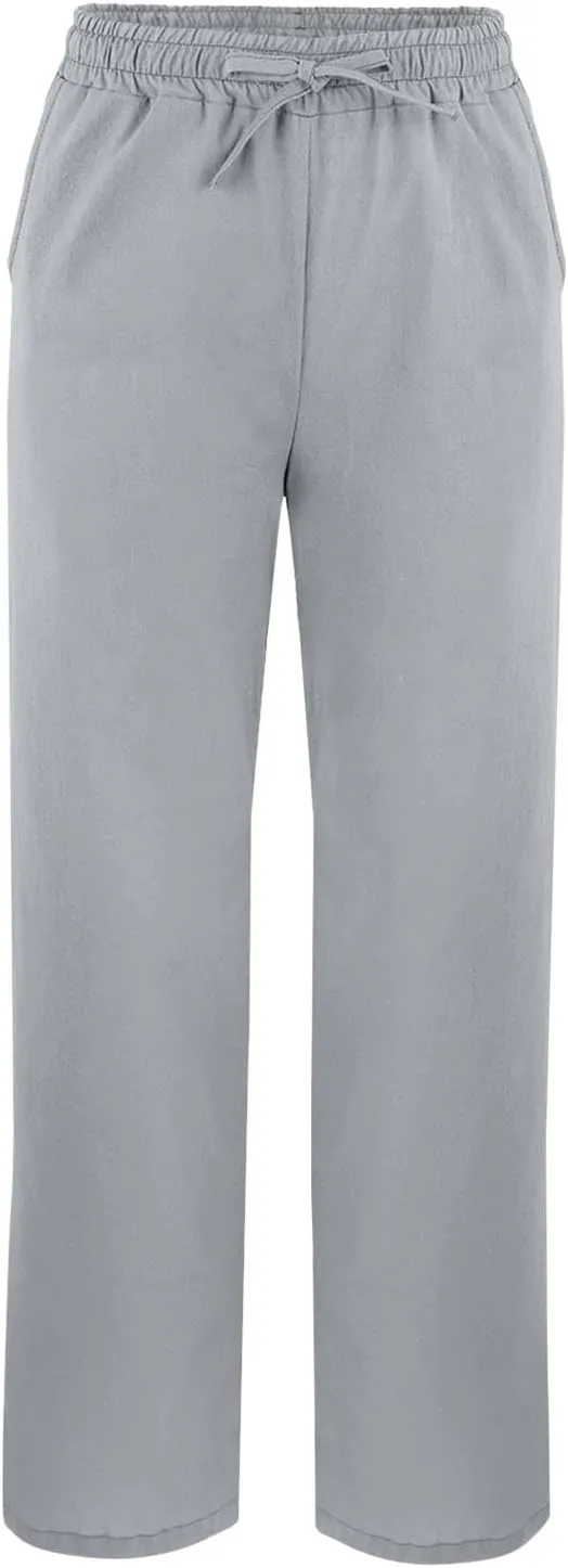 GIERIDUC Linen Pants for Women 2025 Summer High Waist Elastic Straight Leg Lounge Pant Casual Loose Beach Trousers w/Pockets