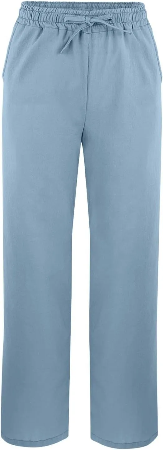 GIERIDUC Linen Pants for Women 2025 Summer High Waist Elastic Straight Leg Lounge Pant Casual Loose Beach Trousers w/Pockets