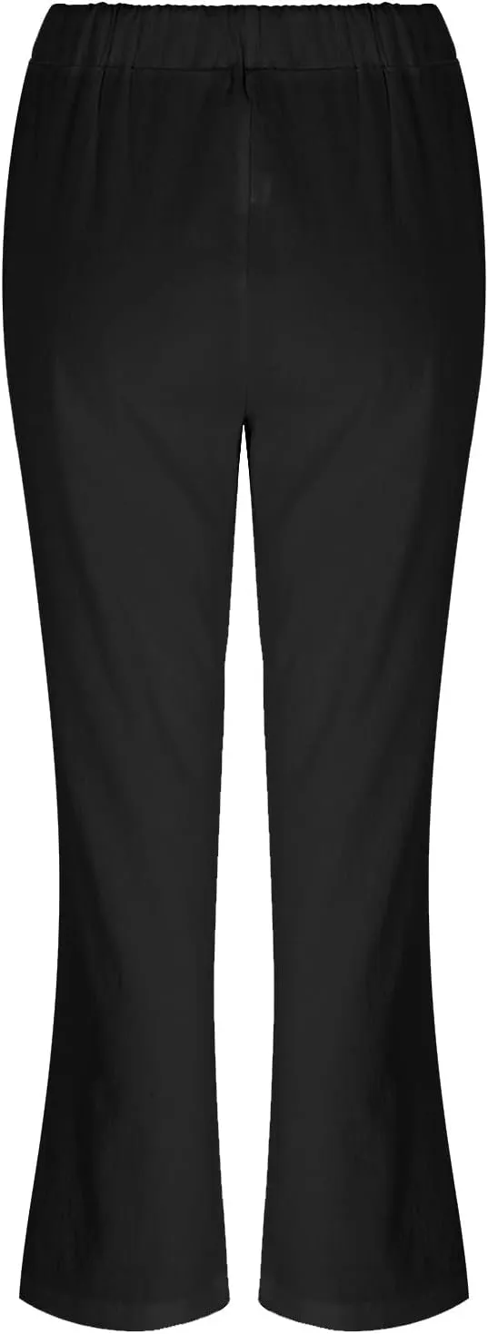 GIERIDUC Women Summer Wide Leg Linen Pants Drawstring Elastic High Waist Lounge Pants Y2K Trendy Casual Trousers with Pockets