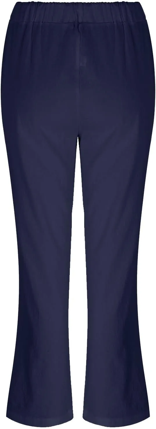 GIERIDUC Women Summer Wide Leg Linen Pants Drawstring Elastic High Waist Lounge Pants Y2K Trendy Casual Trousers with Pockets