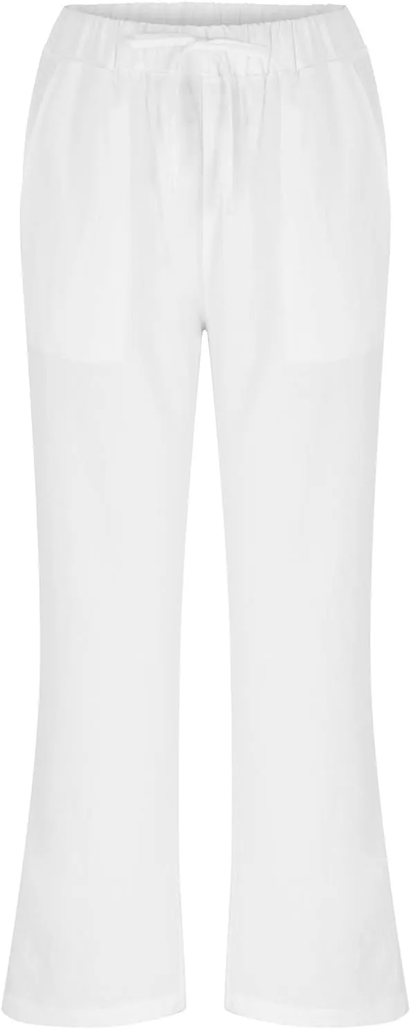 GIERIDUC Women Summer Wide Leg Linen Pants Drawstring Elastic High Waist Lounge Pants Y2K Trendy Casual Trousers with Pockets