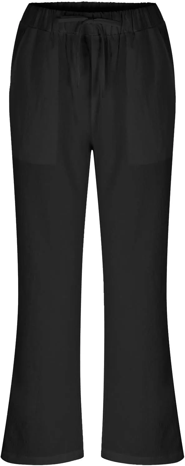 GIERIDUC Women Summer Wide Leg Linen Pants Drawstring Elastic High Waist Lounge Pants Y2K Trendy Casual Trousers with Pockets