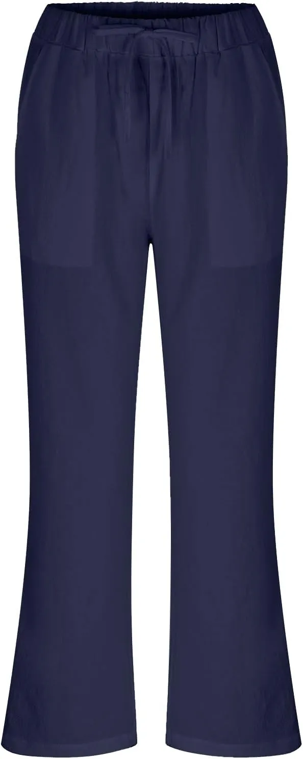 GIERIDUC Women Summer Wide Leg Linen Pants Drawstring Elastic High Waist Lounge Pants Y2K Trendy Casual Trousers with Pockets
