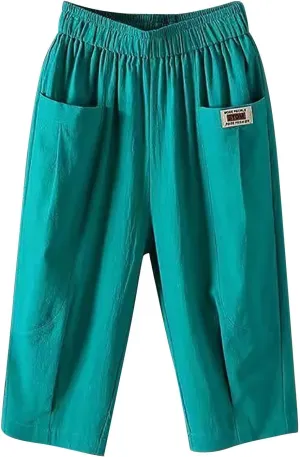 GIERIDUC Womens Baggy Wide Leg Pants Casual Linen Cropped Pant Elastic Waist Palazzo Harem Trousers with Pockets Comfy Capris