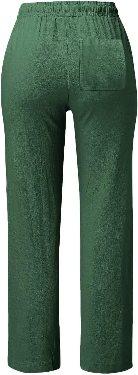 GIERIDUC Womens Casual Cotton Linen Pants Lightweight Summer Loose Elastic Waist Plus Size Solid Color Lounge Long Trousers