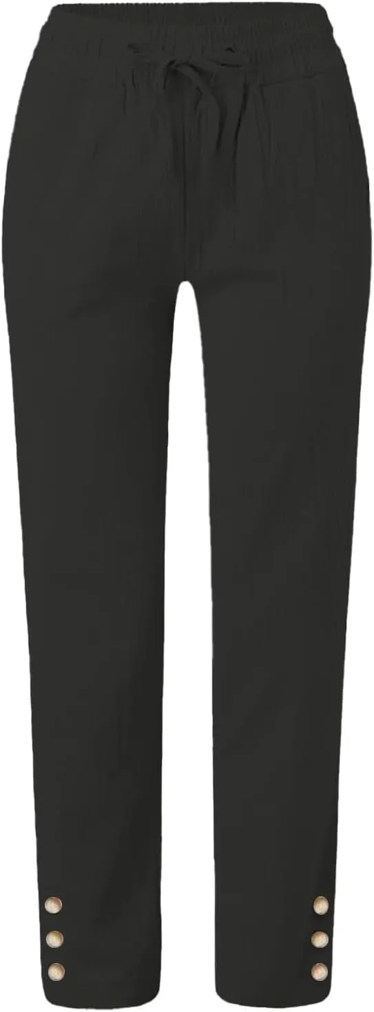 GIERIDUC Womens Casual Linen High Waist Pants Wide Straight Leg Drawstring Loose Summer Palazzo Lounge Trousers with Pockets