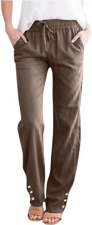 GIERIDUC Womens Casual Linen High Waist Pants Wide Straight Leg Drawstring Loose Summer Palazzo Lounge Trousers with Pockets