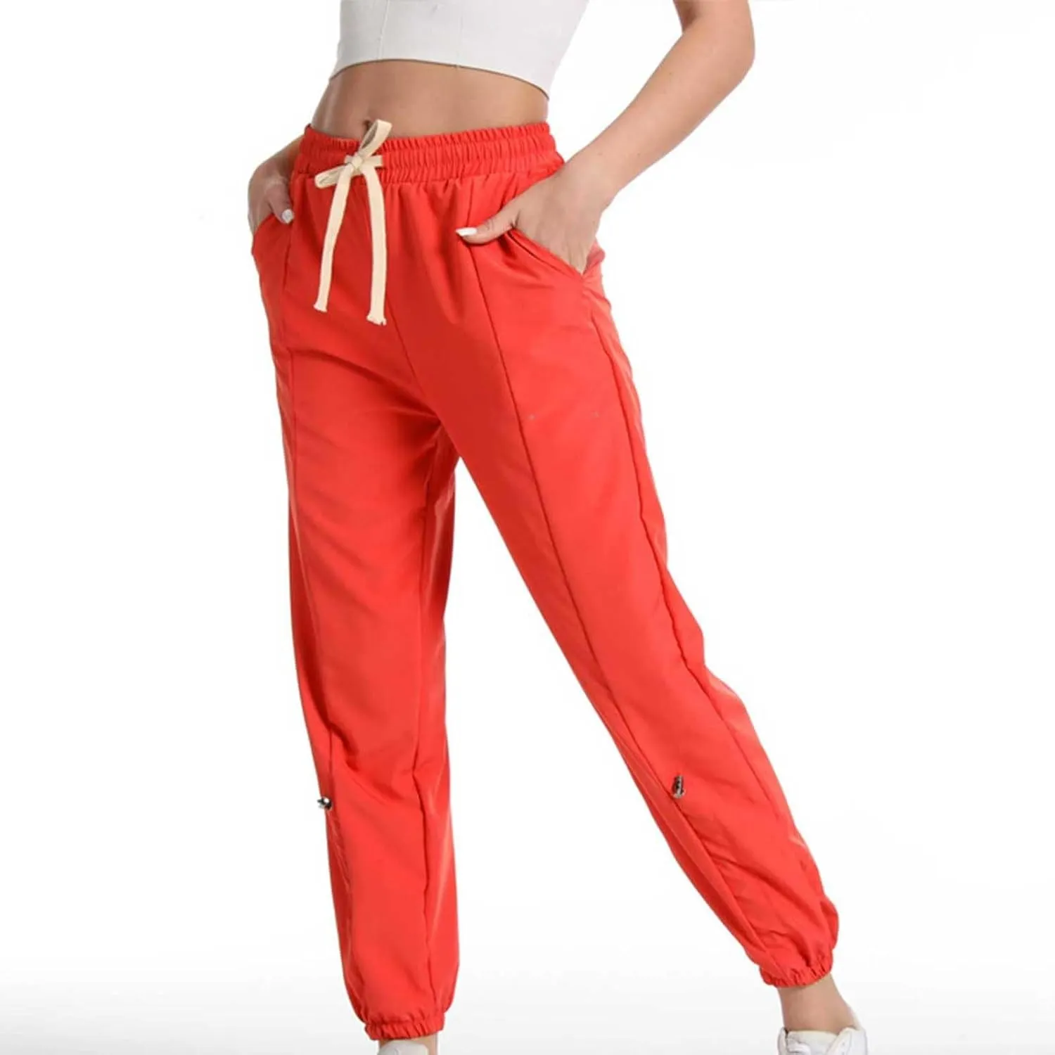 GIERIDUC Womens Cotton Linen Tapered Pants Summer Drawstring Elastic Waist Sweatpant Leggings Casual Trousers with Pockets