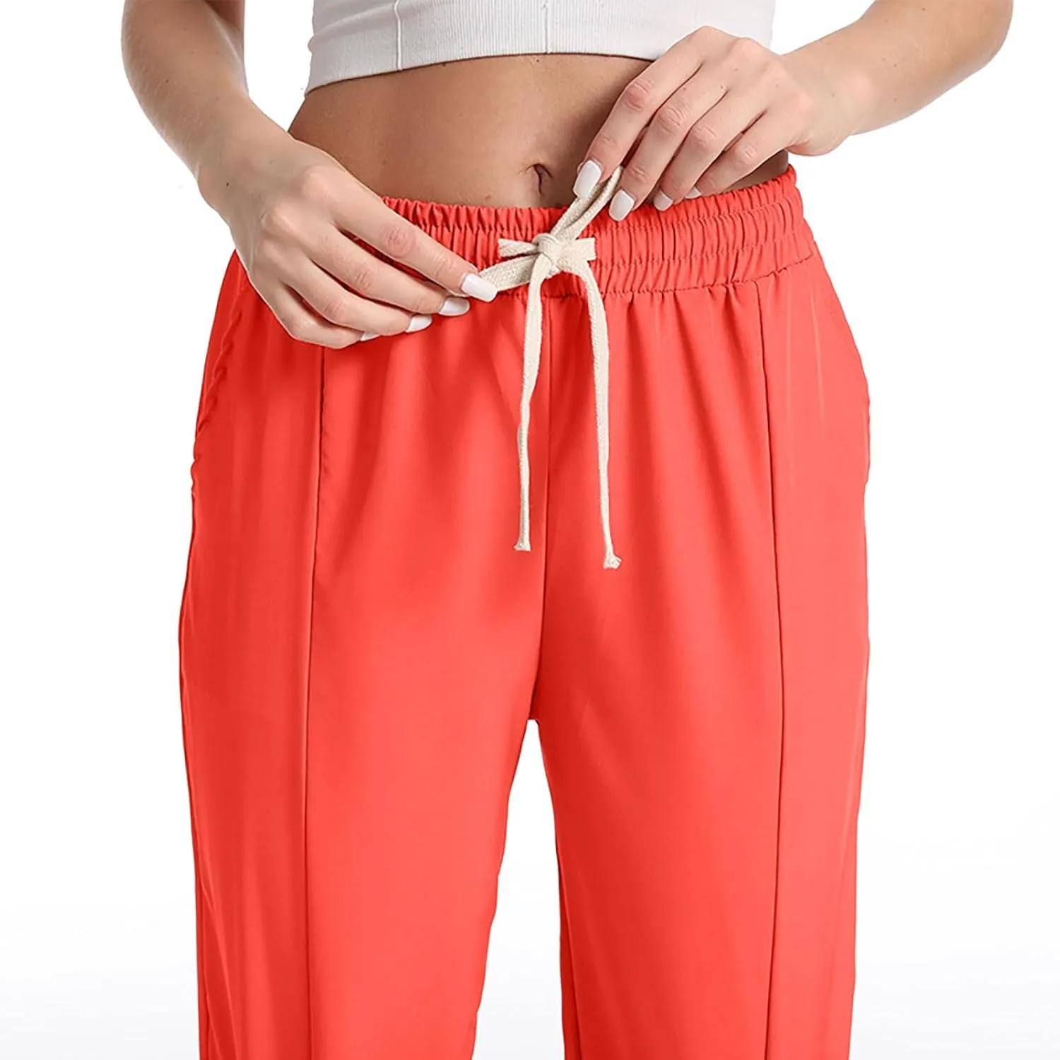 GIERIDUC Womens Cotton Linen Tapered Pants Summer Drawstring Elastic Waist Sweatpant Leggings Casual Trousers with Pockets