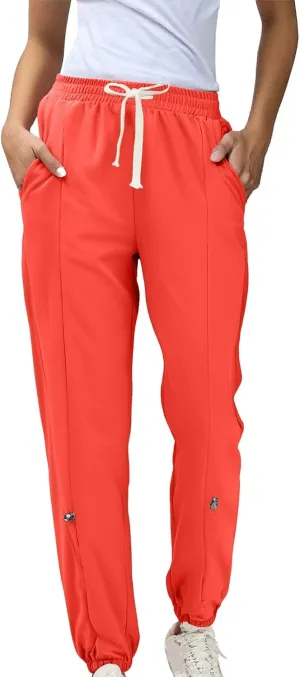 GIERIDUC Womens Cotton Linen Tapered Pants Summer Drawstring Elastic Waist Sweatpant Leggings Casual Trousers with Pockets