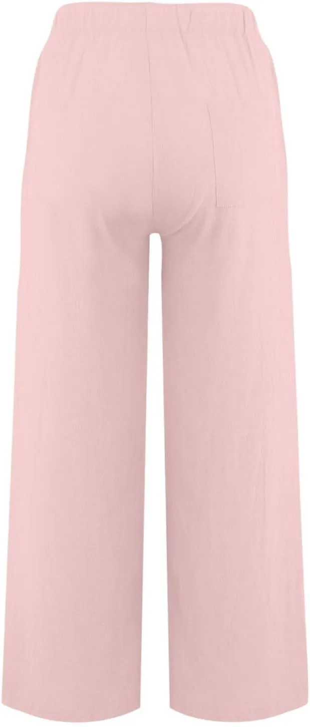 GIERIDUC Women's Summer Cotton Linen Wide Leg Pants Drawstring High Waist Loose Casual Palazzo Flowy Beach Trousers