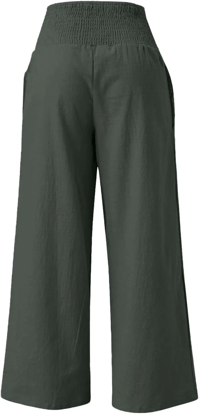 GIERIDUC Women's Wide Leg Palazzo Pants High Elastic Waist Casual Work Pants Summer Beach Flowy Dress Trousers with Pockets