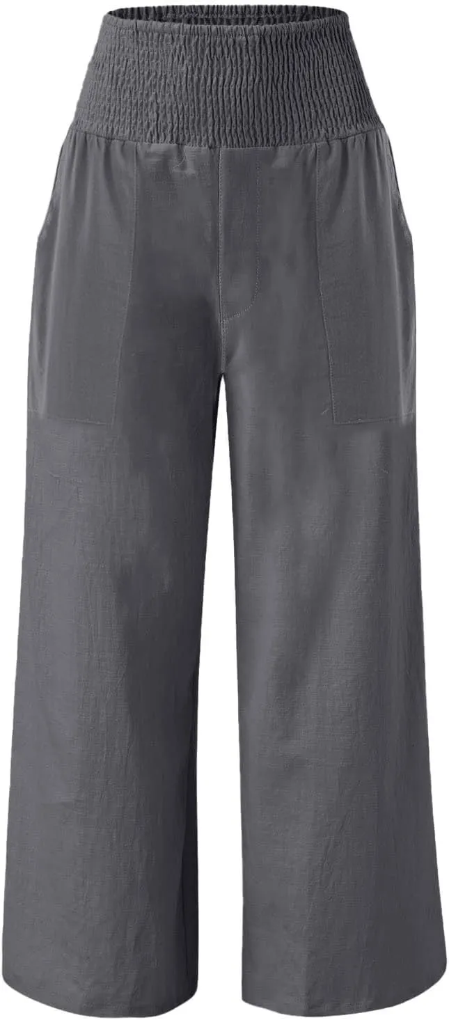 GIERIDUC Women's Wide Leg Palazzo Pants High Elastic Waist Casual Work Pants Summer Beach Flowy Dress Trousers with Pockets