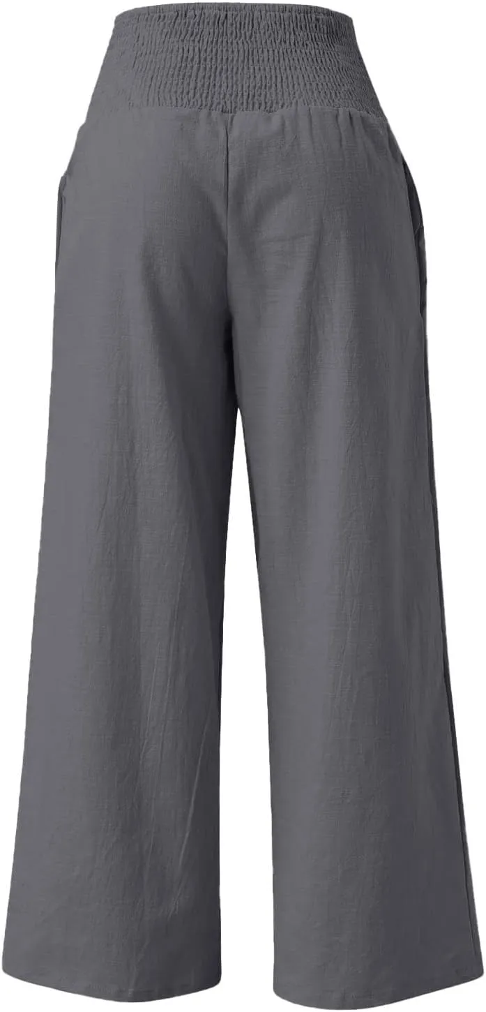 GIERIDUC Women's Wide Leg Palazzo Pants High Elastic Waist Casual Work Pants Summer Beach Flowy Dress Trousers with Pockets