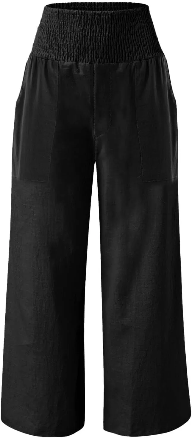 GIERIDUC Women's Wide Leg Palazzo Pants High Elastic Waist Casual Work Pants Summer Beach Flowy Dress Trousers with Pockets