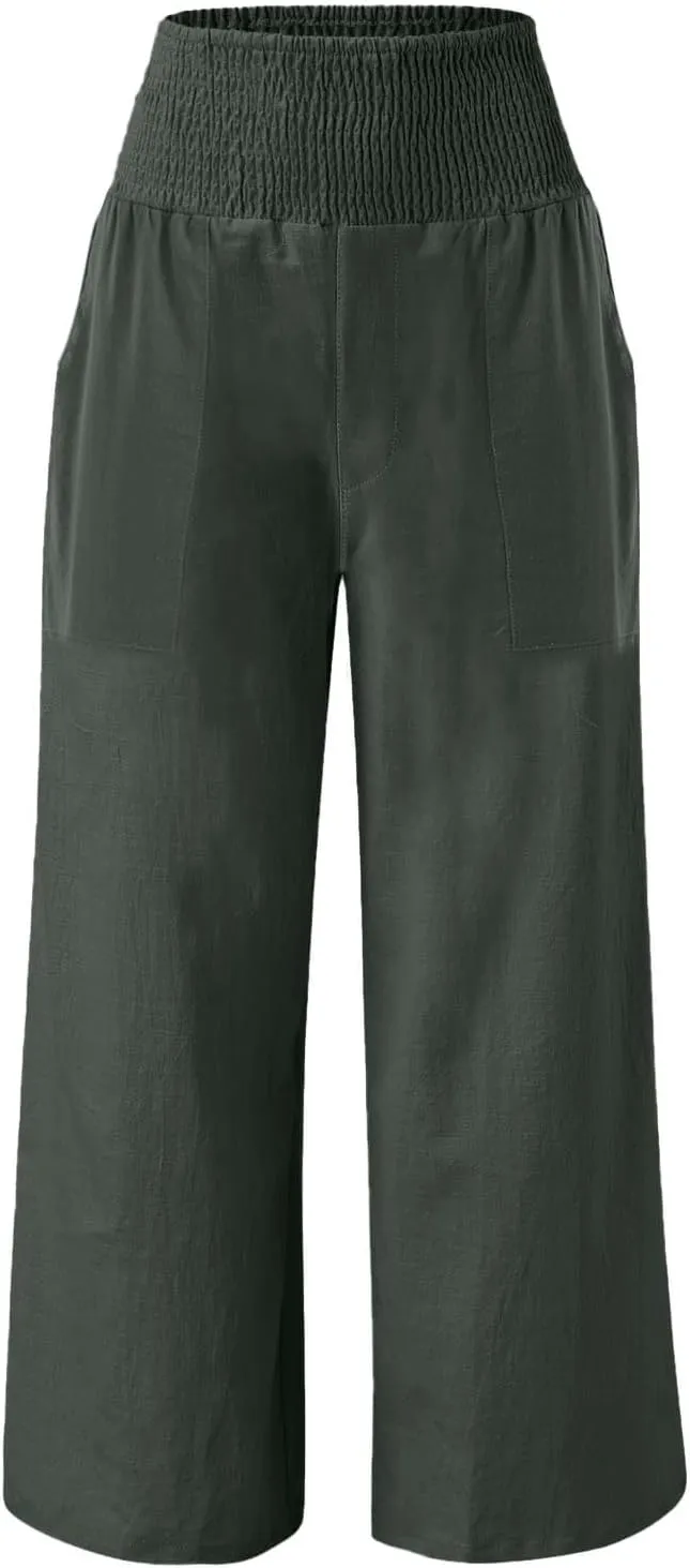 GIERIDUC Women's Wide Leg Palazzo Pants High Elastic Waist Casual Work Pants Summer Beach Flowy Dress Trousers with Pockets