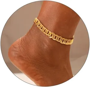 GIGB PBDK 18k Gold Boho Anklet for Women, Chunky Anklets Chain Cuban Link Ankle Bracelets Aesthetic Statement Trendy Foot Jewlery Gifts