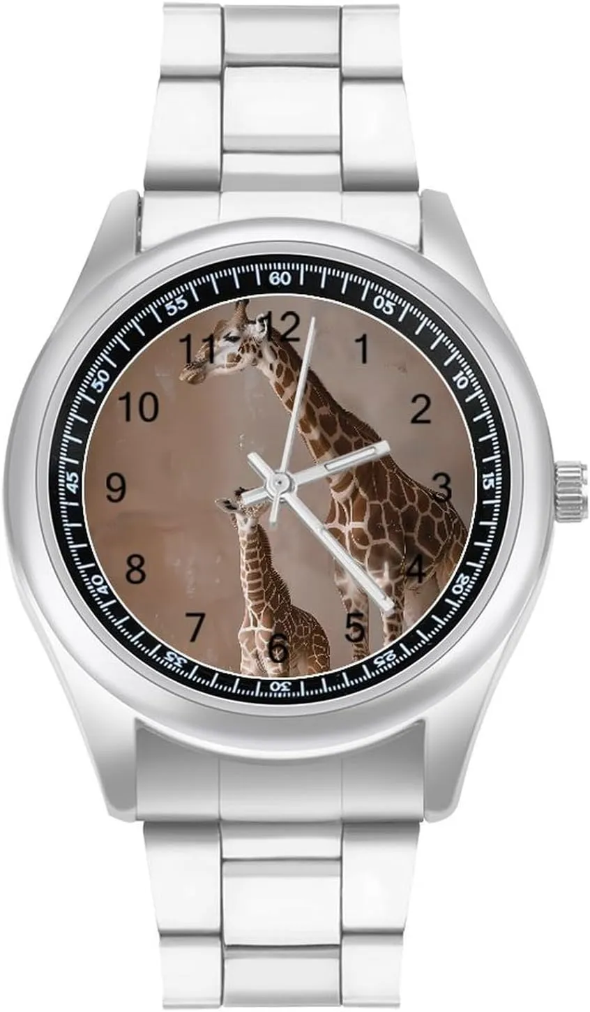 Giraffe Mother Watches Stainless Steel Band Wristwatch Business Dress Watch for Work Home