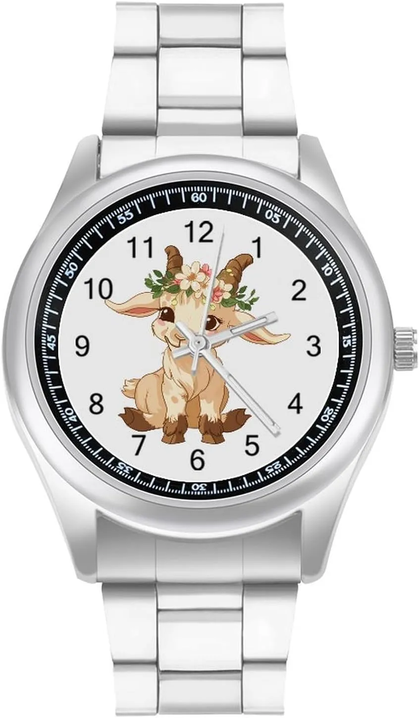 Goat Watches Stainless Steel Band Wristwatch Business Dress Watch for Work Home