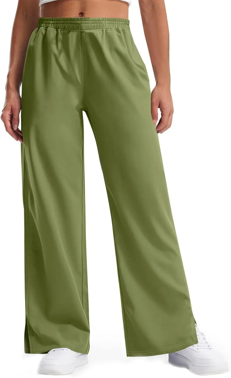 GOFULY Pants for Women Beach Elastic Waist Drawstring Sumemr Pants High Waisted Straight Wide Leg with Pockets Comfy Trousers