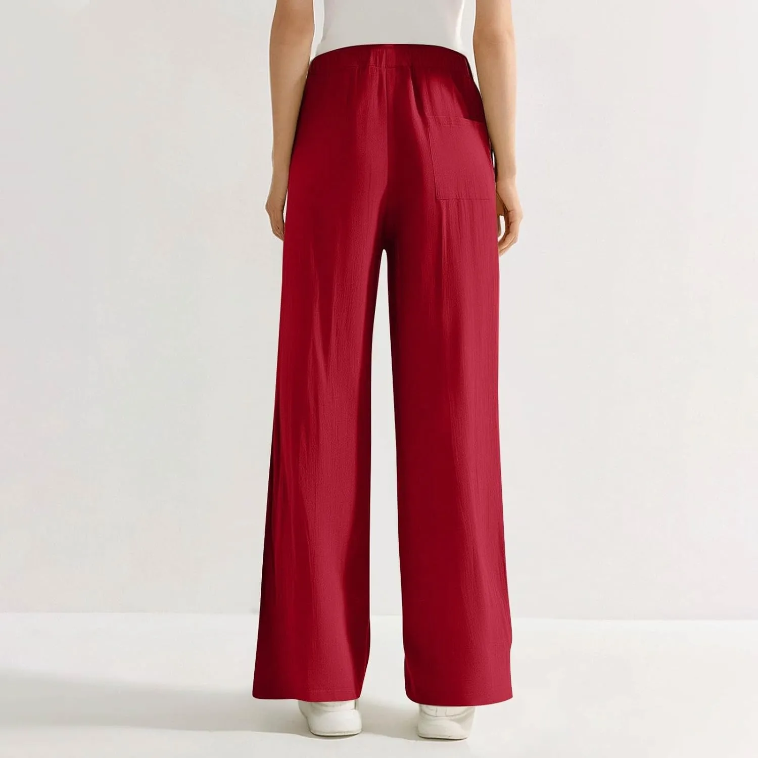 GOFULY Pants for Women Trendy Elastic Waist Drawstring Sumemr Pants Straight Wide Leg High Waisted with Pockets Slacks Clothe