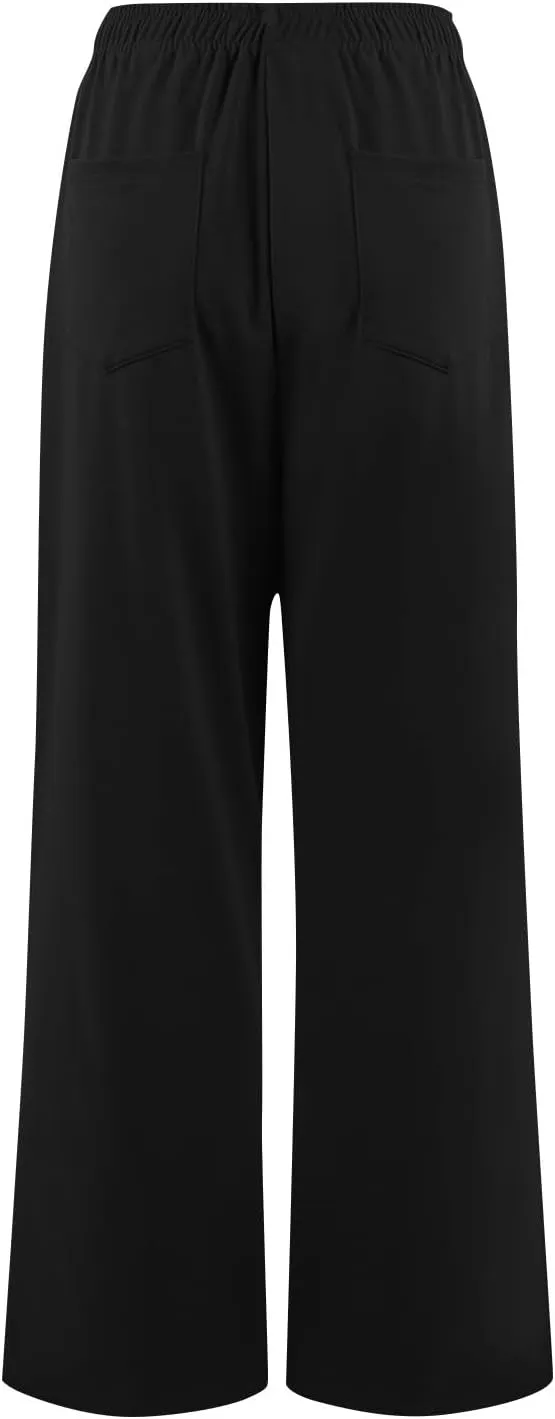 GOFULY Pants for Women Trendy Straight Wide Leg High Waisted Sumemr Pants Elastic Waist Drawstring 2025 Trousers with Pockets
