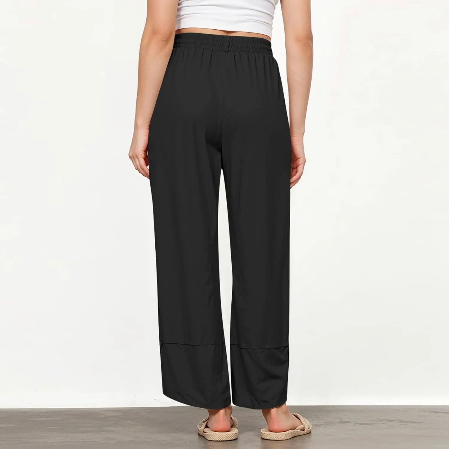 GOFULY Women's Pants Casual Straight Wide Leg High Waisted Pants Dressy Elastic Waist 2025 Sumemr Comfy Trousers with Pockets