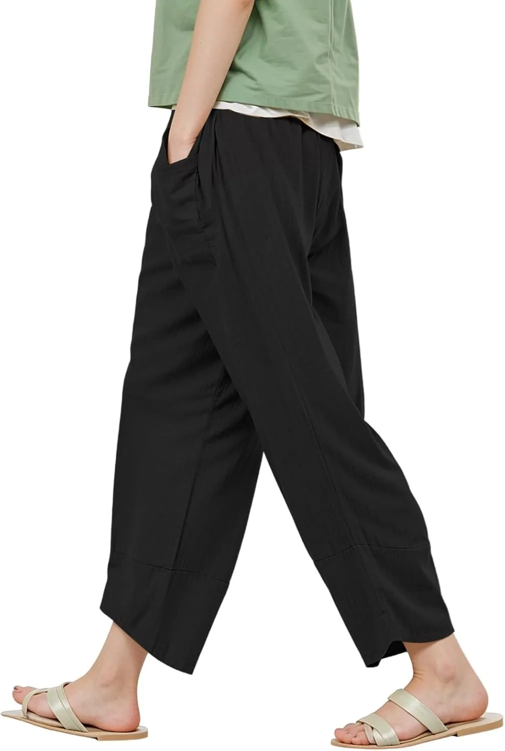 GOFULY Women's Pants Casual Straight Wide Leg High Waisted Pants Dressy Elastic Waist 2025 Sumemr Comfy Trousers with Pockets
