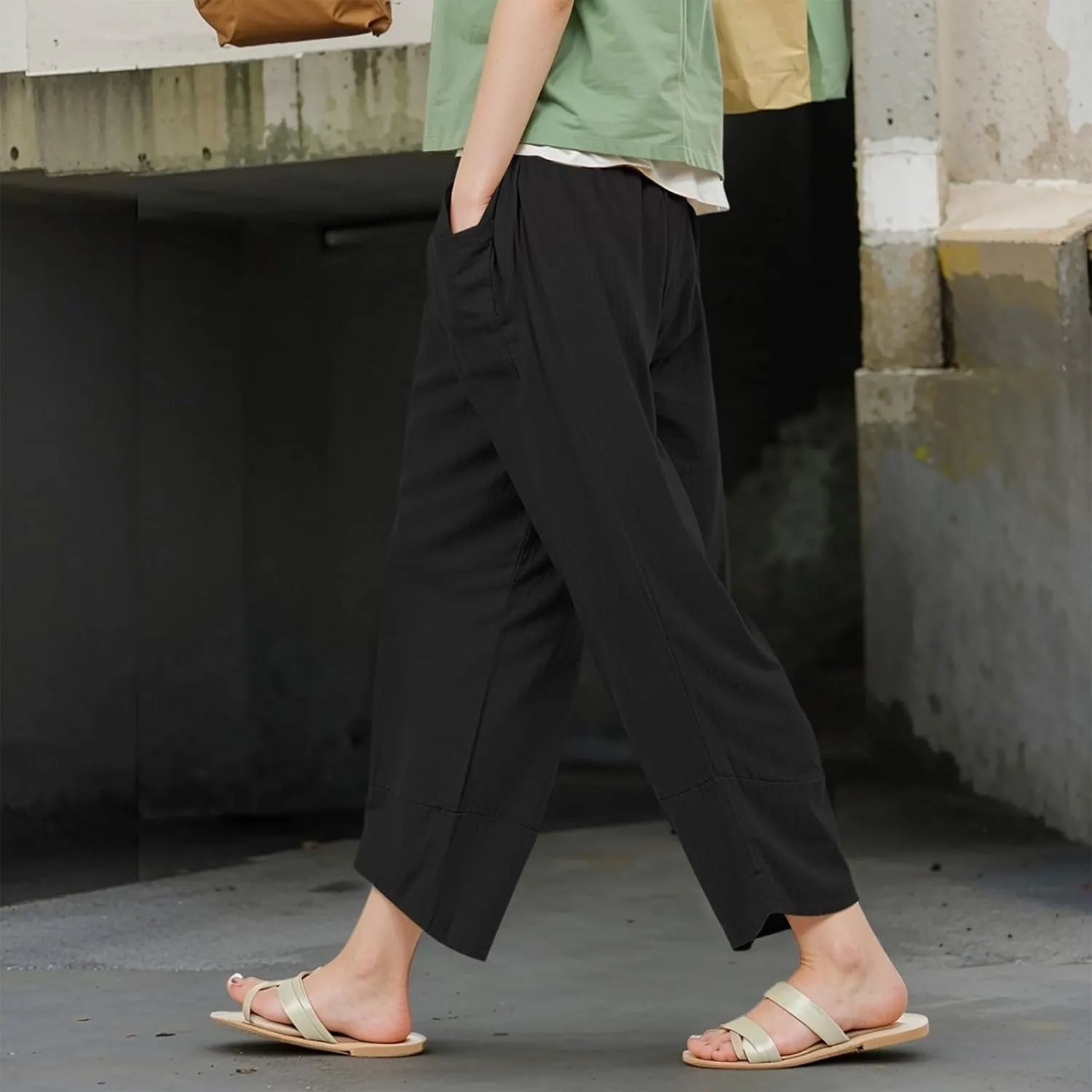 GOFULY Women's Pants Casual Straight Wide Leg High Waisted Pants Dressy Elastic Waist 2025 Sumemr Comfy Trousers with Pockets