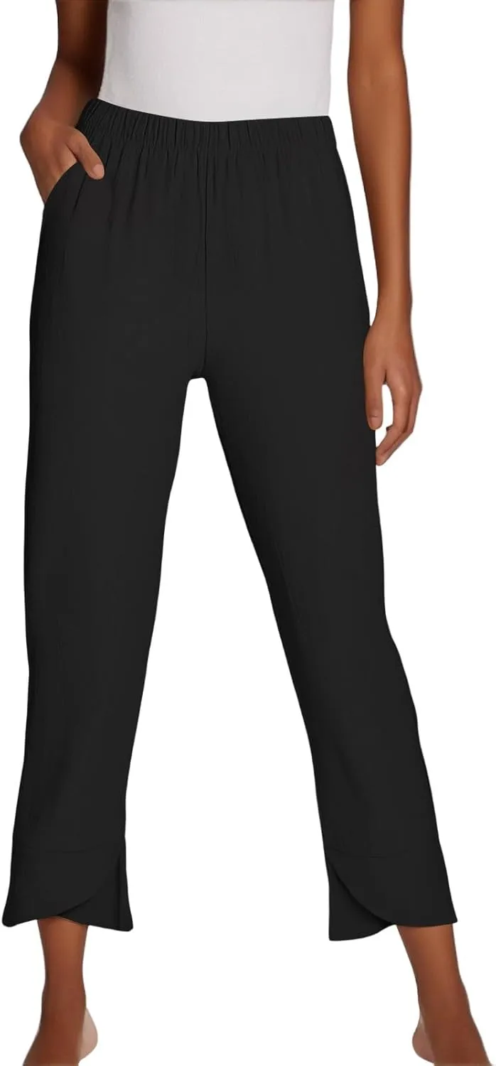 GOFULY Women's Pants Casual Straight Wide Leg High Waisted Pants Dressy Elastic Waist 2025 Sumemr Comfy Trousers with Pockets