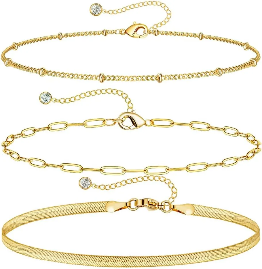 Gold Ankle Bracelet for Women, 14K Gold Anklets Adjustable Waterproof Cuban Link Anklets Set Layered Anklet Bracelets for Women Anklet for Women Jewelry Gift