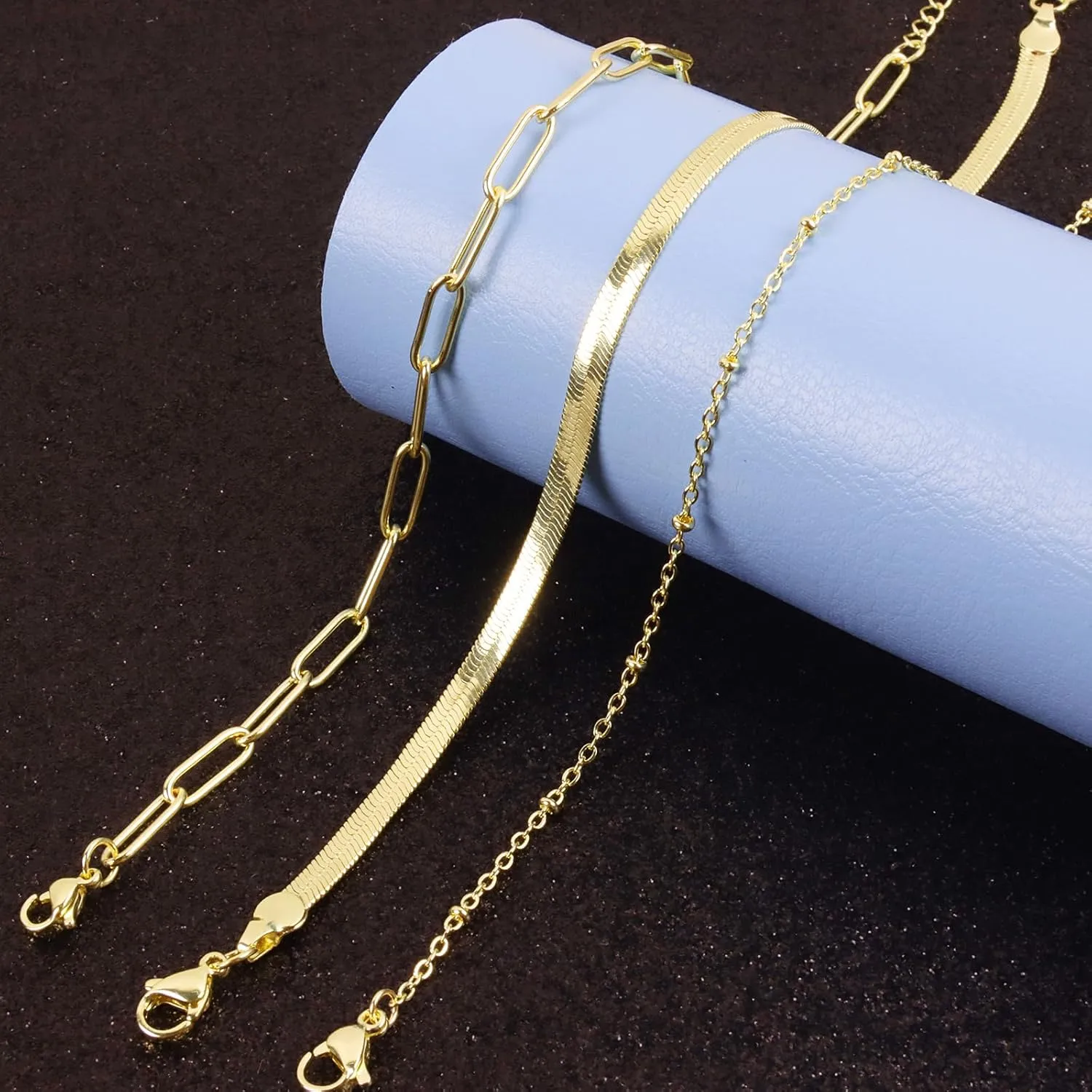 Gold Ankle Bracelet for Women, 14K Gold Anklets Adjustable Waterproof Cuban Link Anklets Set Layered Anklet Bracelets for Women Anklet for Women Jewelry Gift