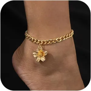 Gold Ankle Bracelets for Women 18K Gold Anklets for Women Bow Ankle Bracelets Waterproof Cuban Link Anklet Foot Bracelet Summer Beach Anklet Jewelry for Women Gift