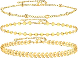 Gold Ankle Bracelets for Women, 18K Gold Anklets for Women Waterproof Cuban Link Anklets Set Layered Anklet Bracelets for Gold Jewelry Set Gift