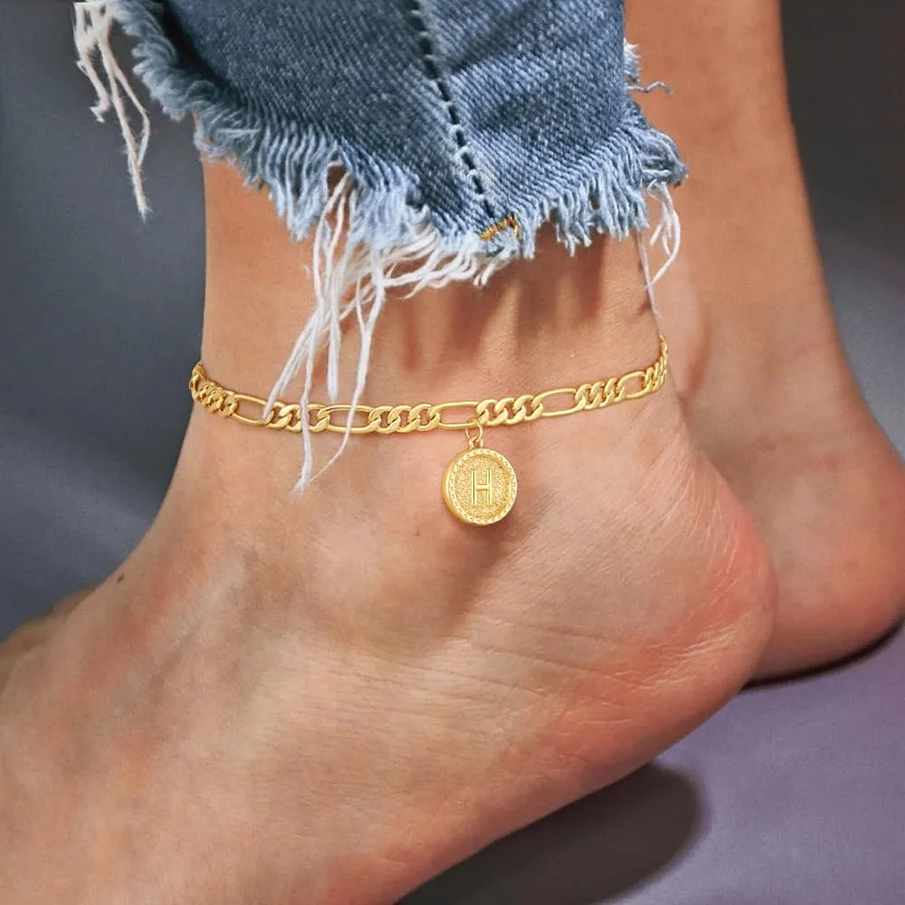 Gold Ankle Bracelets for women,14k Gold Plated Waterproof lightweight Figaro Chain Initial Anklets for Women Ankle Bracelets Set Dainty Trendy Jewelry Gift for Women