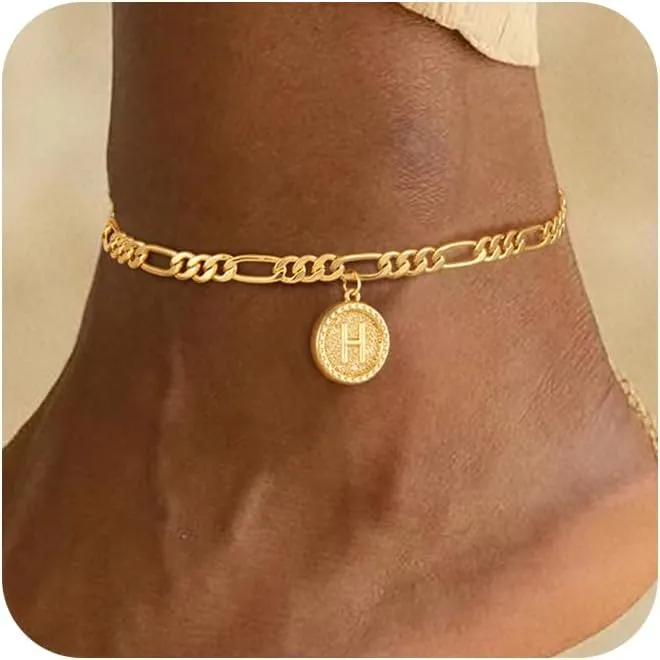 Gold Ankle Bracelets for women,14k Gold Plated Waterproof lightweight Figaro Chain Initial Anklets for Women Ankle Bracelets Set Dainty Trendy Jewelry Gift for Women