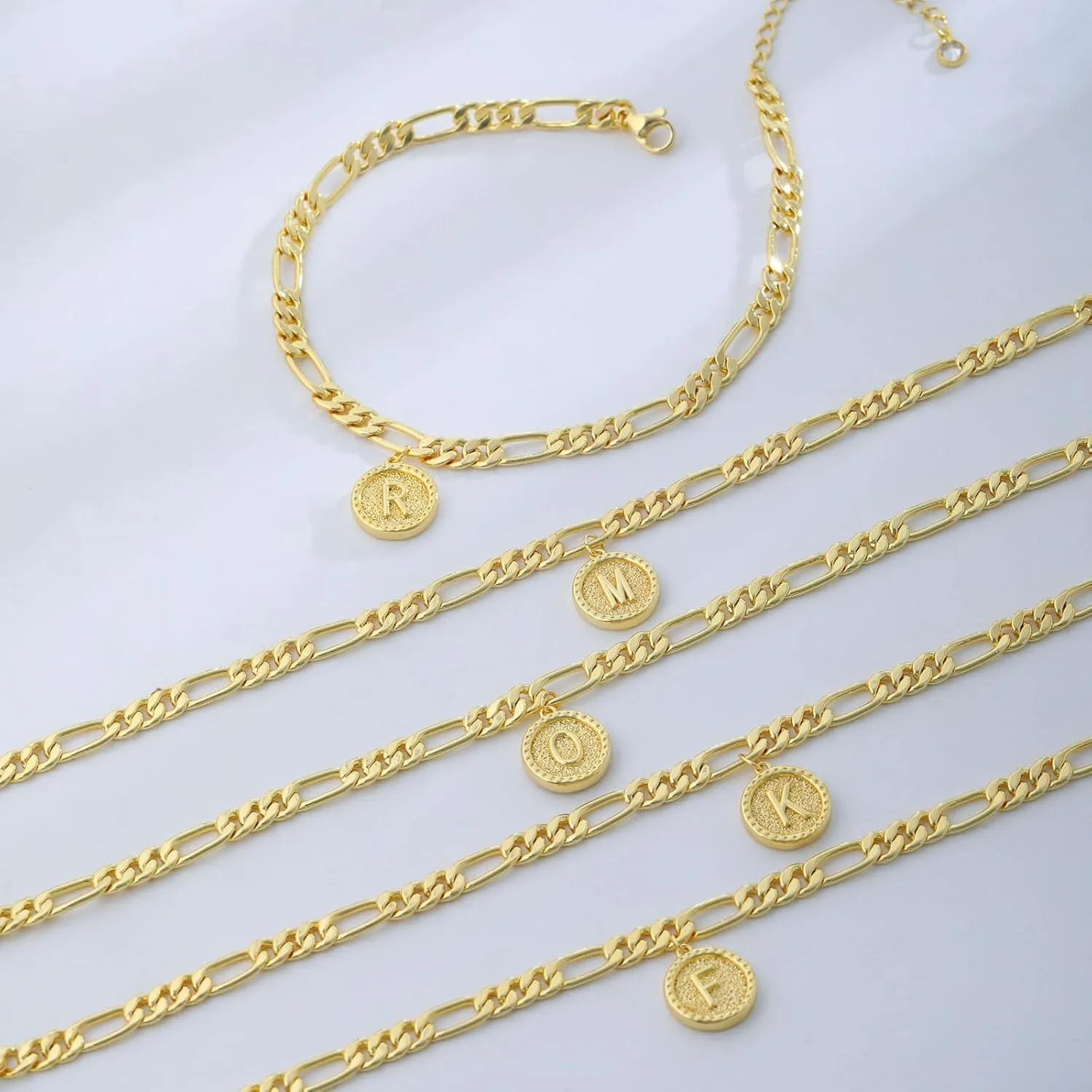 Gold Ankle Bracelets for women,14k Gold Plated Waterproof lightweight Figaro Chain Initial Anklets for Women Ankle Bracelets Set Dainty Trendy Jewelry Gift for Women