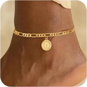 Gold Ankle Bracelets for women,14k Gold Plated Waterproof lightweight Figaro Chain Initial Anklets for Women Ankle Bracelets Set Dainty Trendy Jewelry Gift for Women