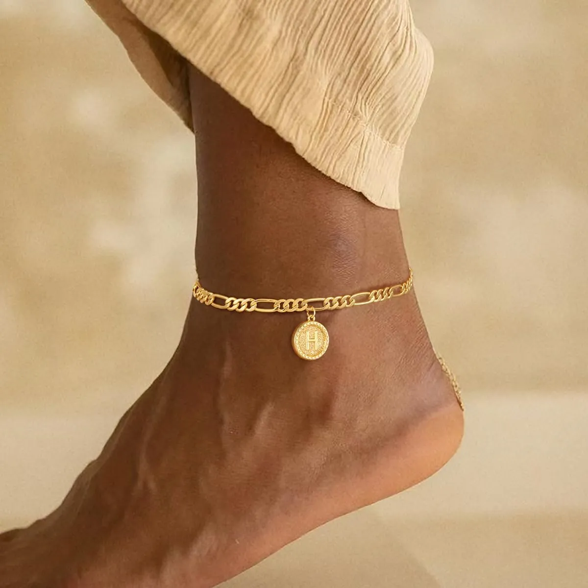 Gold Ankle Bracelets for women,14k Gold Plated Waterproof lightweight Figaro Chain Initial Anklets for Women Ankle Bracelets Set Dainty Trendy Jewelry Gift for Women