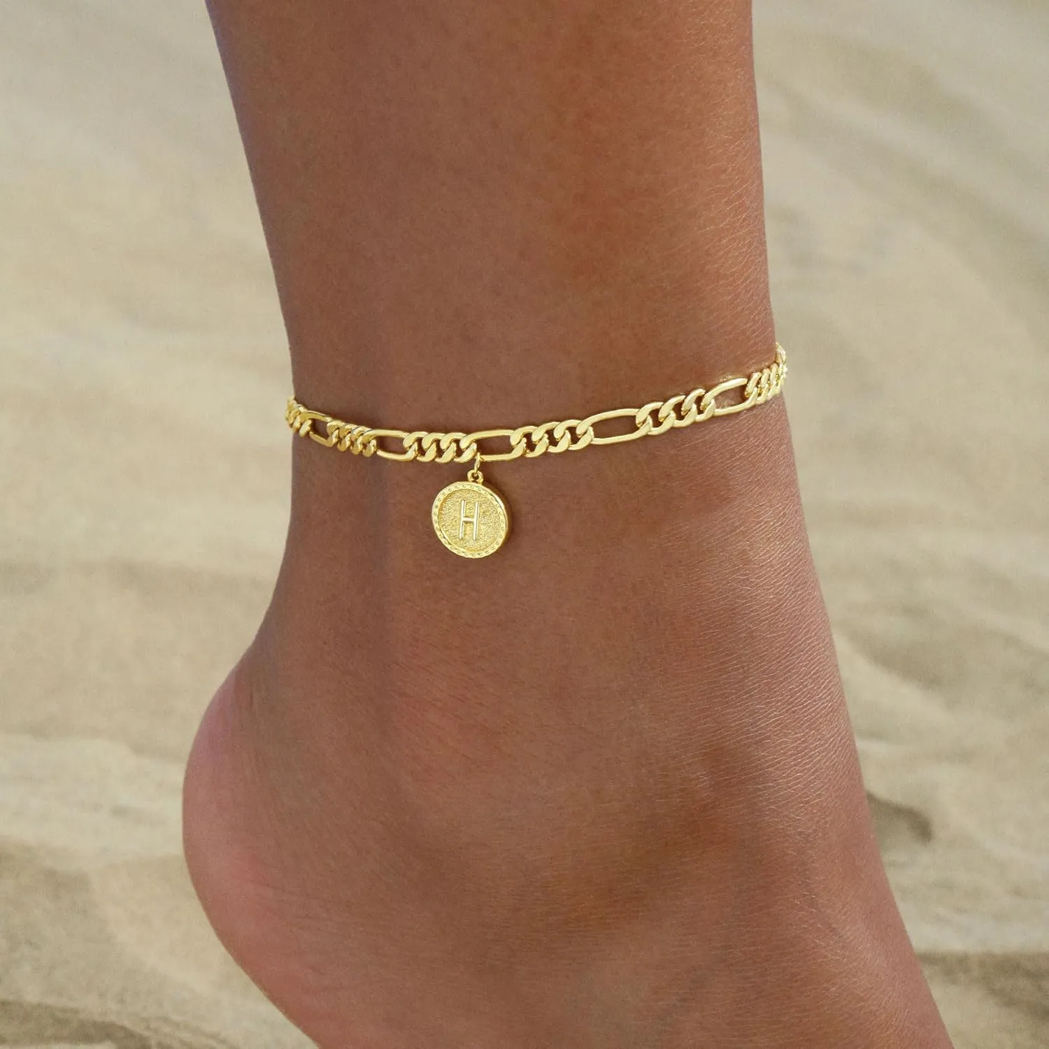 Gold Ankle Bracelets for women,14k Gold Plated Waterproof lightweight Figaro Chain Initial Anklets for Women Ankle Bracelets Set Dainty Trendy Jewelry Gift for Women