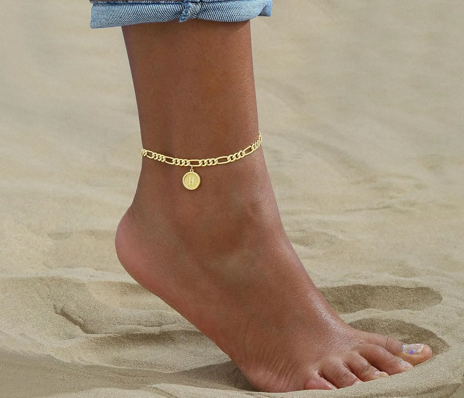 Gold Ankle Bracelets for women,14k Gold Plated Waterproof lightweight Figaro Chain Initial Anklets for Women Ankle Bracelets Set Dainty Trendy Jewelry Gift for Women