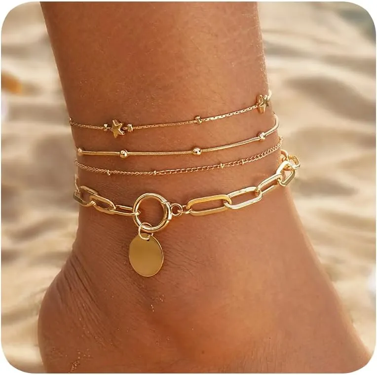 Gold Anklets for Women 14k Gold Plated Ankle Bracelets for Women Waterproof Jewelry Dainty Adjustable Ankle Bracelet CZ Butterfly Heart Herringbone Cuba Link Chain Anklets