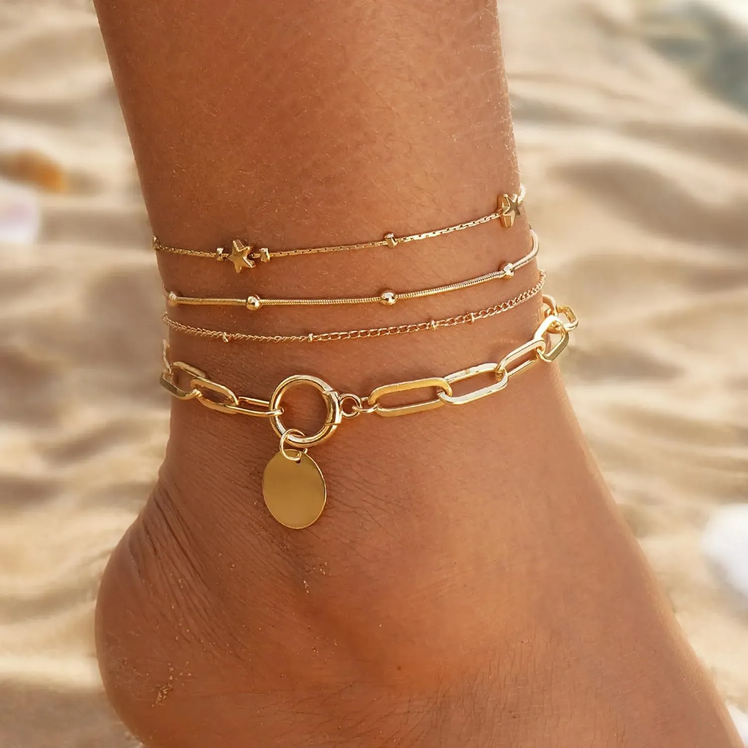 Gold Anklets for Women 14k Gold Plated Ankle Bracelets for Women Waterproof Jewelry Dainty Adjustable Ankle Bracelet CZ Butterfly Heart Herringbone Cuba Link Chain Anklets