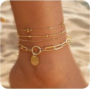 Gold Anklets for Women 14k Gold Plated Ankle Bracelets for Women Waterproof Jewelry Dainty Adjustable Ankle Bracelet CZ Butterfly Heart Herringbone Cuba Link Chain Anklets
